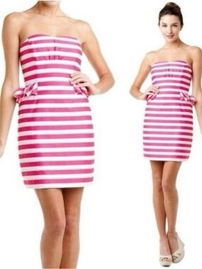 Lilly Pulitzer Maybell Dress Azalea Swizzle Stripe Peplum Dress Size 0